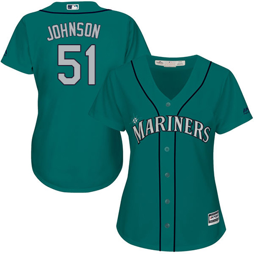 Mariners #51 Randy Johnson Green Alternate Women's Stitched MLB Jersey - Click Image to Close